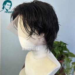 Hesperis Men's Wig Real Human Hair Pre Style Transparent Lace Male Wig Men's Glueless Full Lace Hair System Replacement Cut Wigs