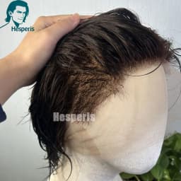 Hesperis Men's Wig Real Human Hair Pre Style Transparent Lace Male Wig Men's Glueless Full Lace Hair System Replacement Cut Wigs