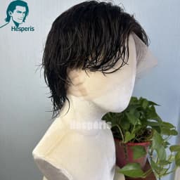 Hesperis Men's Wig Real Human Hair Pre Style Transparent Lace Male Wig Men's Glueless Full Lace Hair System Replacement Cut Wigs