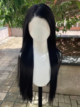 #1B Jet Black Synthetic Hair Full Lace Wigs for Black Women Heat Resistant 26 Inch Long Straight Full Hand Tied Free Part 150%