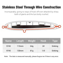 Noeby Sinking Heavy Stickbait Lure 115mm 64g 130mm 81g Pencil Jigs Artist Sea Fishing Lure Hard Baits Saltwater Fishing Lures