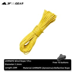 3F UL GEAR Outdoor 2/1.5MM 20 Meters Dyneema Reflective Rope Camping Tent Nylon UHMWPE Wind Rope