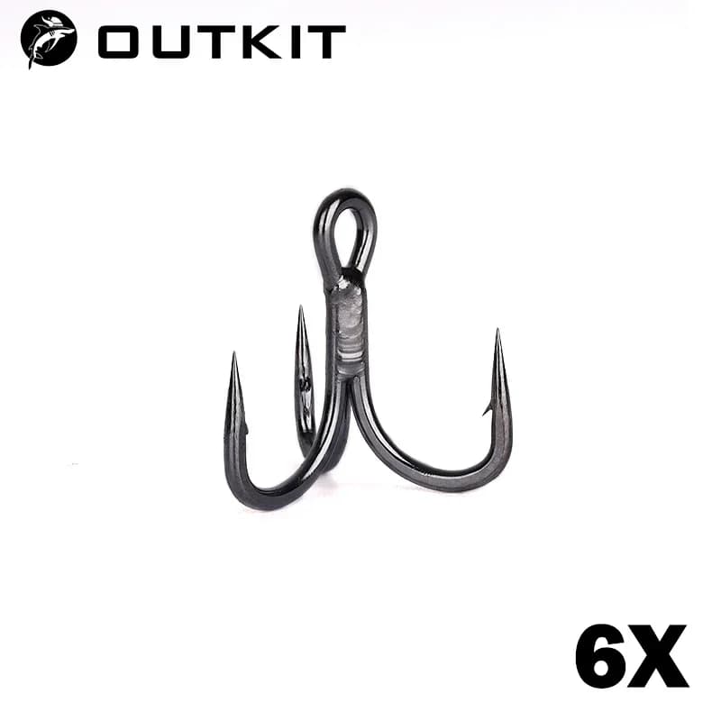 OUTKIT 10pcs 6x Strong Super Sharp Round Treble Hook Antirust High Carbon Steel 2 4 6 8# Sea Treble Hooks Fishing Tackle