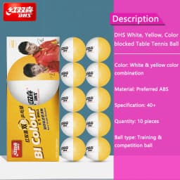 DHS Seamed Table Tennis Balls D40+ ABS New Material 10 Pcs/Box Professional ITTF Approved Ping Pong Balls for Training
