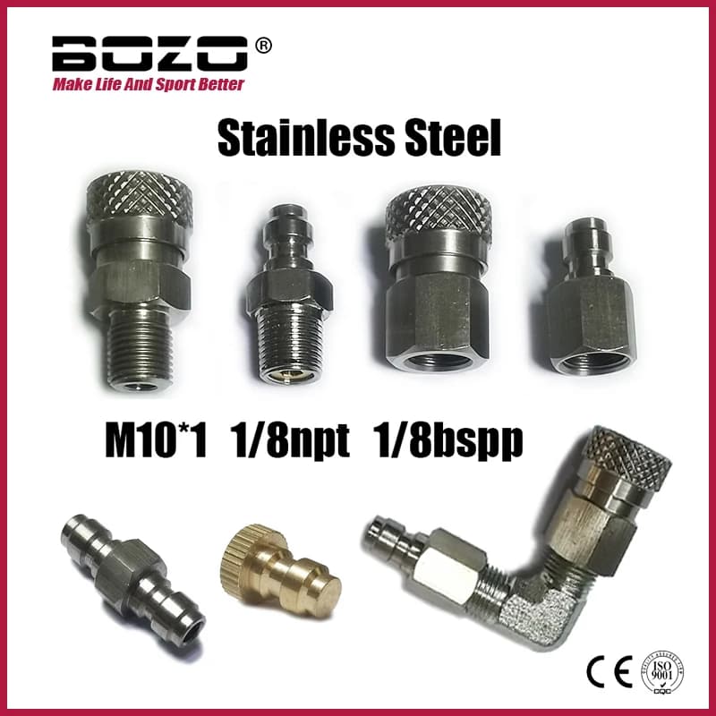 HPA Air 8mm Quick Disconnect Male Female Adaptor 8mm Fill Nipple High Pressure 1/8NPT 1/8BSP M10*1 M8*1 Stainless Steel