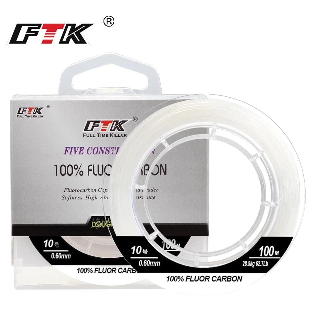 FTK Fishing Line 50M/100M 100% Fluorocarbon Fishing Lines 5.5-130.9LB Carbon Fiber Leader Fly Line Fast Sinking Carp Fishing