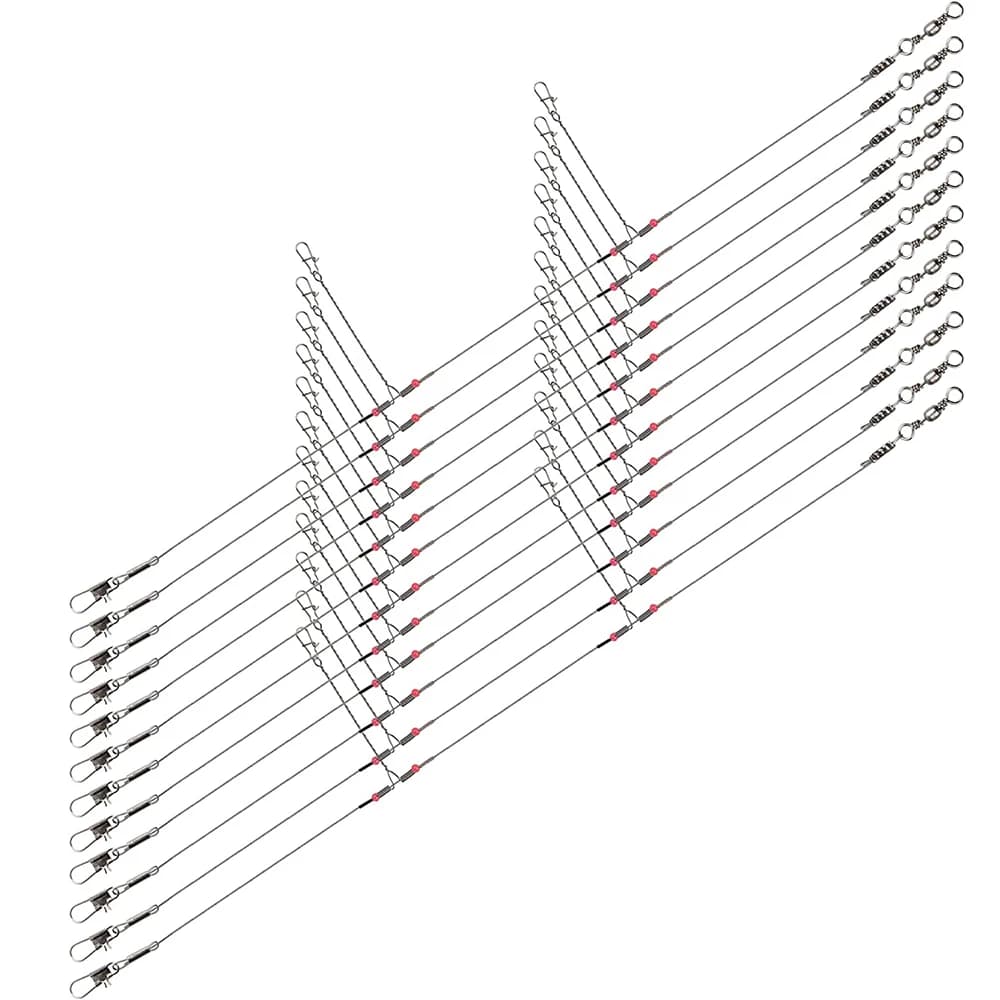 12Pcs Stainless Steel Fishing Wire Leader Rigs with Swivel Snap Connector Bait Fishing Trace Lure Steel Wire Fishing Tackle Tool