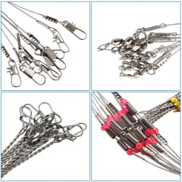 12Pcs Stainless Steel Fishing Wire Leader Rigs with Swivel Snap Connector Bait Fishing Trace Lure Steel Wire Fishing Tackle Tool