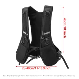 Black jacket vest with multiple pockets, quick release buckle for adjustable waist, outdoor sports reflective tape