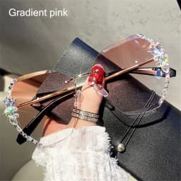 Vintage Cutting Lens UV400 Women Sun Glasses Gradient Rimless Sunglasses Rhinestone Sunglasses