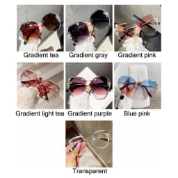 Vintage Cutting Lens UV400 Women Sun Glasses Gradient Rimless Sunglasses Rhinestone Sunglasses
