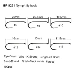 Aventik Eupheng 50pcs Competition Barbless Fly Fishing Hook Tying Materails Dry Nymph Shirmp Wet Caddis Fly Hook Black Nickle