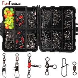 140pcs/box Fishing Swivel Snaps Kit - Ball Bearing Swivels, Triple Swivel Connectors, and Barrel Snap Clips