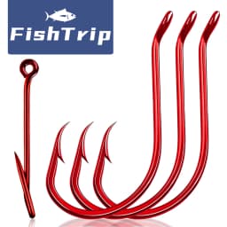 FishTrip Red Octopus Hooks 50-100PCS Circle Hook Offset 2X Strong Live Bait Barbed Carp Hook Saltwater Freshwater Catfish Bass