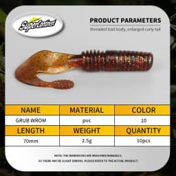 Supercontinent Soft Lure Grub Worm Power Tail 7cm Grub Screw Thread Wobbler Swimbait For Bass Trout