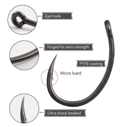 10Pieces Carp Fishing Hook Size 1 2 4 6 PTFE Coating Mirco Barded/Barbless PTFE Coating For Carp Fishing Terminal Tackle