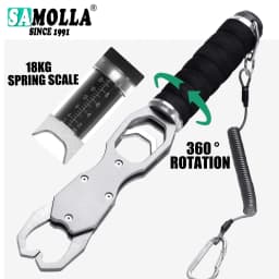 SAMOLLA Aluminum Alloy New Fishing Grip Pliers Accessories 18kg Spring scale 360 ° rotation Adjustable Grabber Tool Seawater