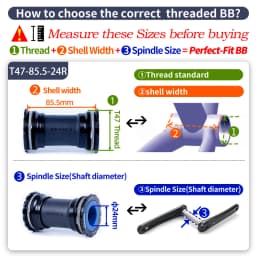 SENICX T47 Thread Bottom Bracket Ceramic Bike Central Shaft Fit for Shimano / SRAM GXP Road Gravel Bike Hollow Crank Axis 24mm