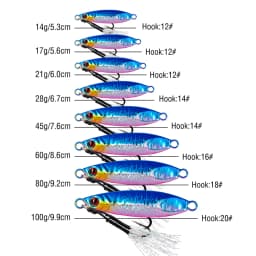 7Pcs Metal Jig Fishing Lure 14-100g Sinking Lure Bait Casting Lure with Assist Hooks for Sea Fishing