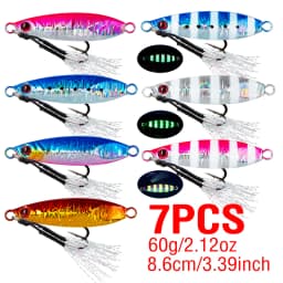 7Pcs Metal Jig Fishing Lure 14-100g Sinking Lure Bait Casting Lure with Assist Hooks for Sea Fishing