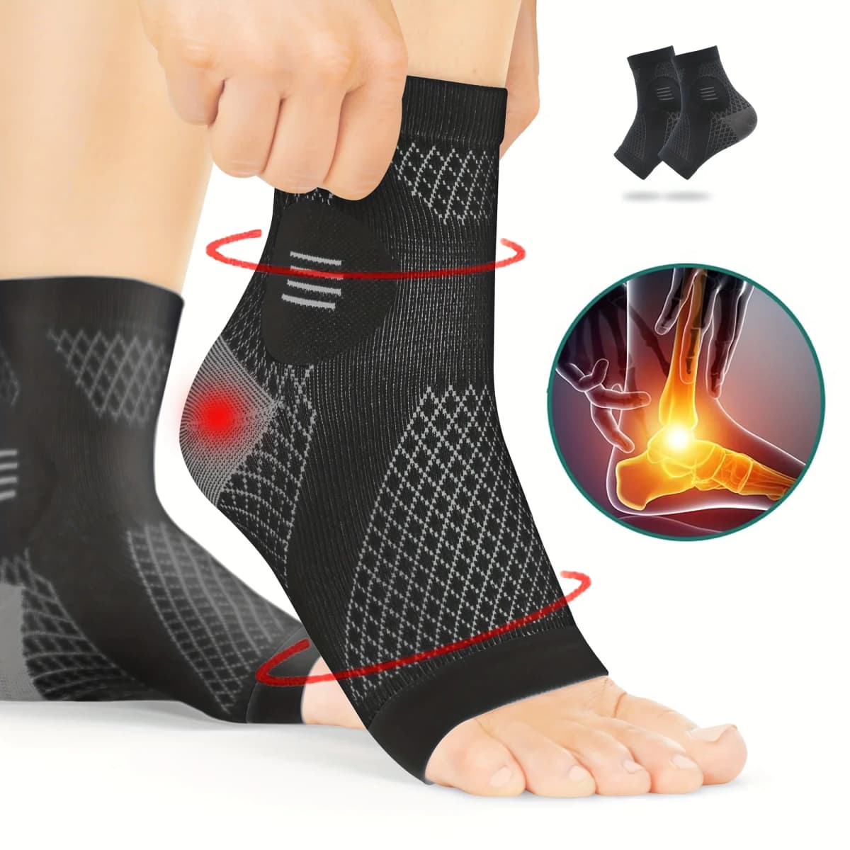 1Pair Ankle Foot Sleeves Compression Open Toe Elastic Breathable Socks Relief Sleeve Sports Running Fitness Foot Protection