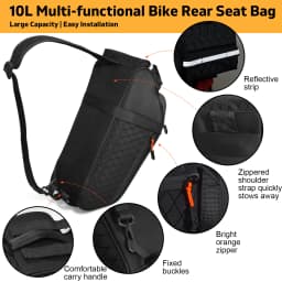 New Bike Trunk Bag Upgrade 900D 10L Large Capacity Anti-Tear Multi-Use Quick Install Fixing Commuting Outdoor Bicycle Accessory