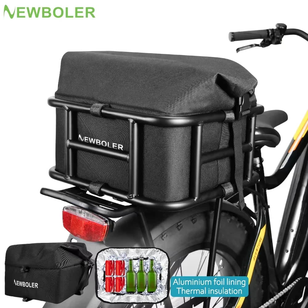 NEWBOLER E-Bike Cargo Rack Bag Iron Large Capacity Bike Basket Rear Rack Bike Baskets for Outdoor Travel Shopping MTB Road Bike