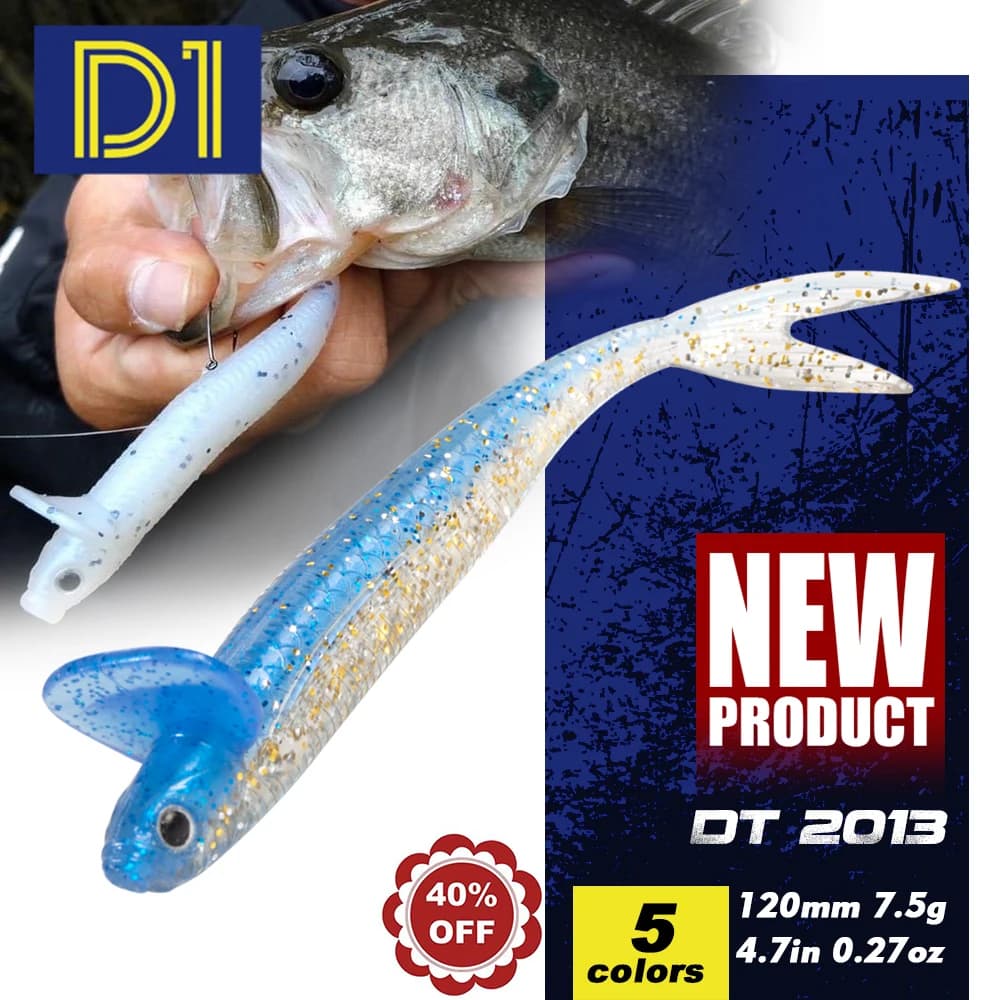 D1 Fishing NEW 120mm 7.5g Dep Frilled Shad Soft Bait With Tail Lip Freshwater Lure Artificial Rolling Action For Bass Perch