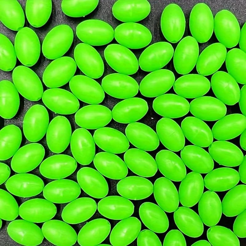 200pcs/lot Soft Fishing Glow in dark Beads Green Luminous Beads Rubber Oval Space Beans for Float Sea Tackle Lure Accessories