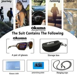 Okuma Fashion High End Polarized Fishing Glasses 5-Piece Set UV400, Anti Stray Light Clear Field of View