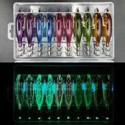 ShareShark 10pcs/box 5.6g Glow-in-the-dark Horizontal Shrimp Squid Hook Bait Set Suitable for Seafishing Cuttlefish Octopus