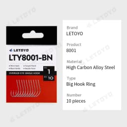 LETOYO forged shank Barbed oversize eye Fishhook for spoon lure High Carbon Steel black nickle spinner hook for Stream fishing