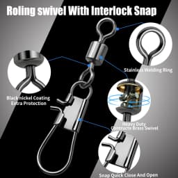 FishTrip Fishing Swivel Snap Interlock Snap with Rolling Swivel 50 100Pack Stainless Steel Cross Lock Snap Sea Fishing Connector