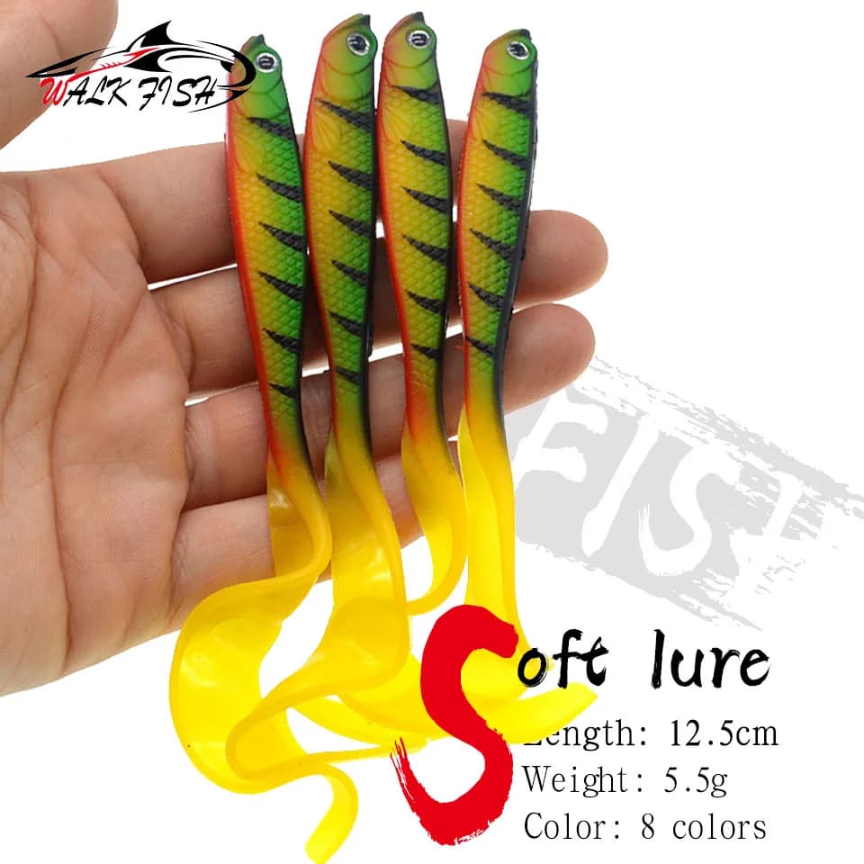 WALK FISH 4PCS Jigging Wobblers Fishing Lure 12.5cm 5.5g Shad T-tail Soft Bait Artificial Silicone Lures Bass Pike Fishing