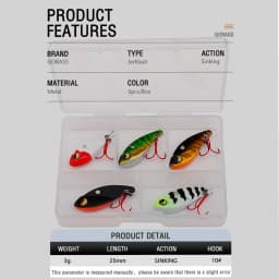 GOBASS 5pcs Mini Metal VIB Blade Jig Fishing Lure 25mm 3g Sinking Vibration Artificial Baits Spoon Vibe for Bass Pike Perch