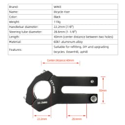 Wake MTB Mountain Bike Short Stem Aluminium Alloy 40mm Handlebar Diameter 22.2cm for Road Bicycle Accessories BMX Cycling