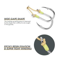 Noeby Heavy Duty Twin Assist Metal Jig Hook Large Target With Shore Jigs Super Needle Point Sharp High Strength Sea Fishing Hook