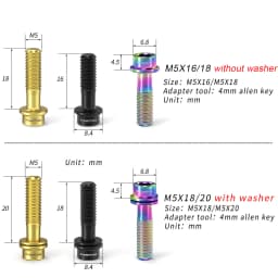 6pcs/bag RISK Bike Stem Bolts Bicycle Handlebar Fixing Screws Titanium Alloy M5x16 M5x18 M5X20 Hex Socket Head