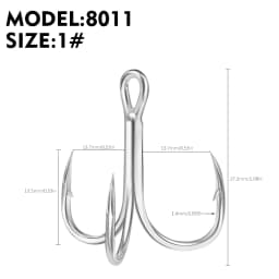 PROBEROS 50PCS Saltwater Fishing Hook 14#-3/0# Anti-rusty Treble HooksTin Color Fishhooks 3X High-Carbon Steel High Strength