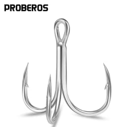 PROBEROS 50PCS Saltwater Fishing Hook 14#-3/0# Anti-rusty Treble HooksTin Color Fishhooks 3X High-Carbon Steel High Strength