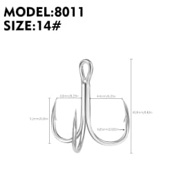 PROBEROS 50PCS Saltwater Fishing Hook 14#-3/0# Anti-rusty Treble HooksTin Color Fishhooks 3X High-Carbon Steel High Strength