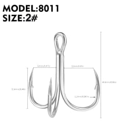 PROBEROS 50PCS Saltwater Fishing Hook 14#-3/0# Anti-rusty Treble HooksTin Color Fishhooks 3X High-Carbon Steel High Strength