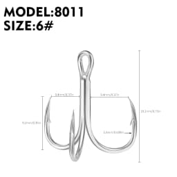 PROBEROS 50PCS Saltwater Fishing Hook 14#-3/0# Anti-rusty Treble HooksTin Color Fishhooks 3X High-Carbon Steel High Strength