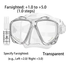 Farsighted Presbyopia Diving Mask with Tempered Glass Lenses, Reading Hyperopia Dive Gear for Men Women, +2.0 to +5.0