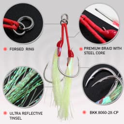 JIGGING PRO 1/0 2/0 3/0 4/0 Heavy Duty Double Assist Hooks Steel Wire Core Jigging Hooks Luminous Saltwater Fishing Tackle