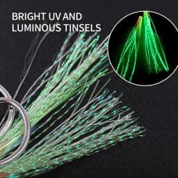 JIGGING PRO 1/0 2/0 3/0 4/0 Heavy Duty Double Assist Hooks Steel Wire Core Jigging Hooks Luminous Saltwater Fishing Tackle