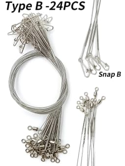 24Pcs Anti Bite Fishing Line Steel Wire Leader With Swivel Double-Lock Snap Accessory Lead Core Leash 25cm 15kg/35lb
