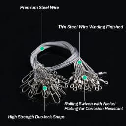 24Pcs Anti Bite Fishing Line Steel Wire Leader With Swivel Double-Lock Snap Accessory Lead Core Leash 25cm 15kg/35lb