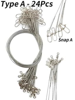 24Pcs Anti Bite Fishing Line Steel Wire Leader With Swivel Double-Lock Snap Accessory Lead Core Leash 25cm 15kg/35lb