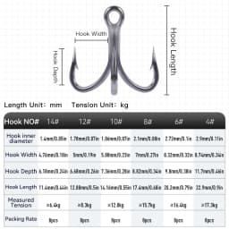 Kingdom 8pcs Treble Hooks Sharp Durable Barbed High Carbon Steel Strong Strength Fishing Hook Saltwater Fishing Accessories